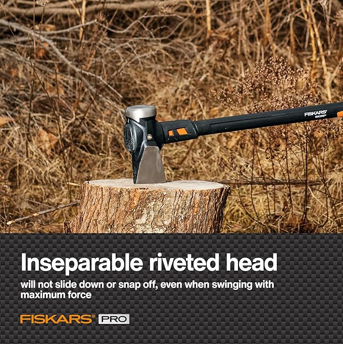 Fiskars Pro IsoCore Splitting Maul and Stainless Steel Axe, Wood Splitting Maul, IsoCore Shock Reduction & Forged Steel Head, 6 lb, 36”, Black/Orange