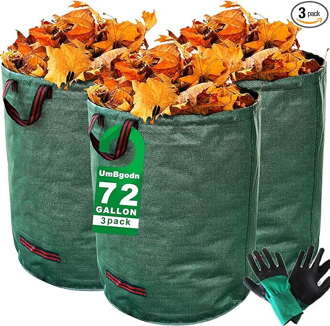 Reusable Yard Waste Bags, 72 Gallon Lawn and Leaf Garden Bags, 3 Pack Heavy Duty Garden Bags with Reinforced Carry Handles, Camping Yard Recycling Bag For Leaves, Lawn Debris & Grass Clippings