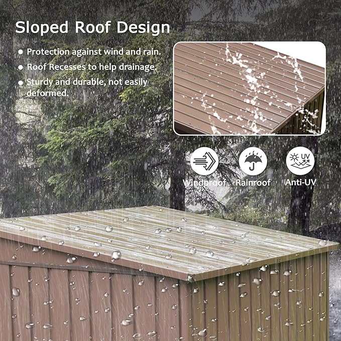 6x4ft Outdoor Storage Shed, Metal Tool Shed with Lockable Double Door and Sloping Roof, Galvanized Steel Garden Bike Storage for Backyard Lawn