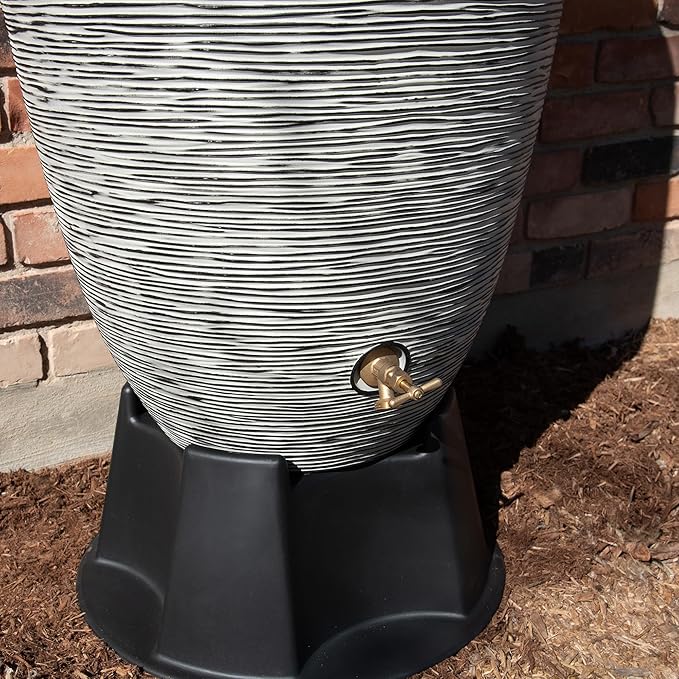Newport 50‑Gallon Flat‑Back Rain Barrel with Stand & Planter Bundle – Slate | Removable Lid, UV-Stabilized Outdoor Water Storage