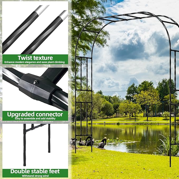 Garden Arch Trellis, Trellis Arch for Climbing Plants Outdoor, 8.2 x 7.9FT Metal Full Garden Arbor, Garden Trellises for Patio Lawn Backyard, Large Archway Decoration Black 98.4" x 94.5in