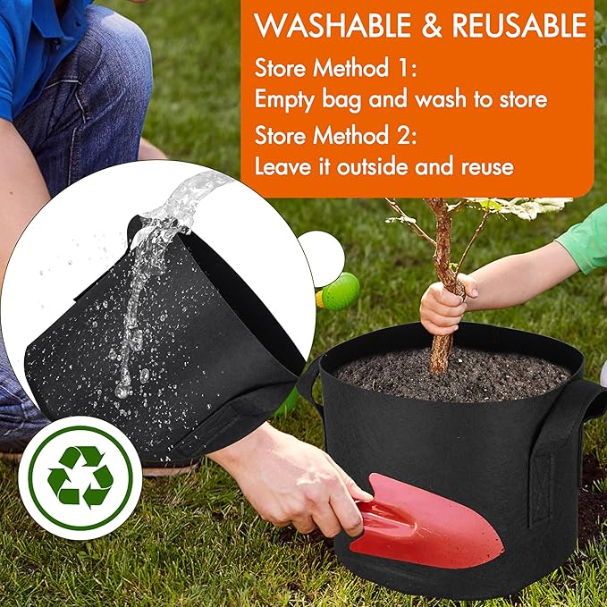 Gardzen 10-Pack 7 Gallon Grow Bags, 300G Thickened Aeration Fabric Pots with Handles, Heavy Duty Cloth Pots for Plants