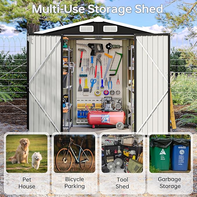 6x4 FT Outdoor Storage Shed, Metal Garden Tool Shed with Sloping Roof & Lockable Door for Patio Lawn Backyard (Black)