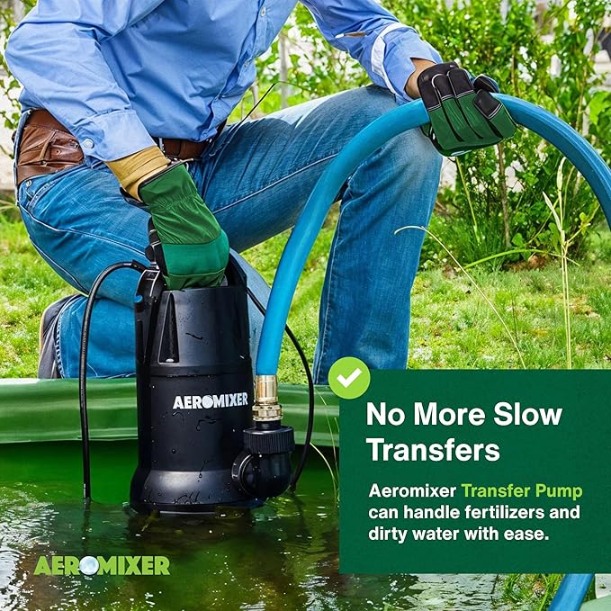 Aeromixer Synthetic Pro 3/4 HP Submersible Mixing + Aerating Pump with 1 HP Water Transfer Pump Bundle - Water Aerator & Garden Utility Pumps, Nutrient Mixing & Aeration Pumps for Farming & Gardening