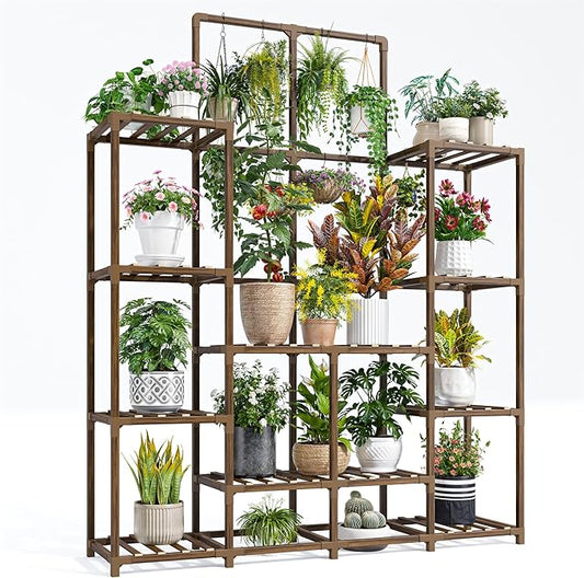 EnHomee Plant Stand Indoor Tall Plant Stand Outdoor Large Wood Plant Shelf Indoor for 18 Pots Plants,4-tiers Plant Holder for Patio Living Room Gardening Balcony 45" Wx62.1 Hx11.78 D