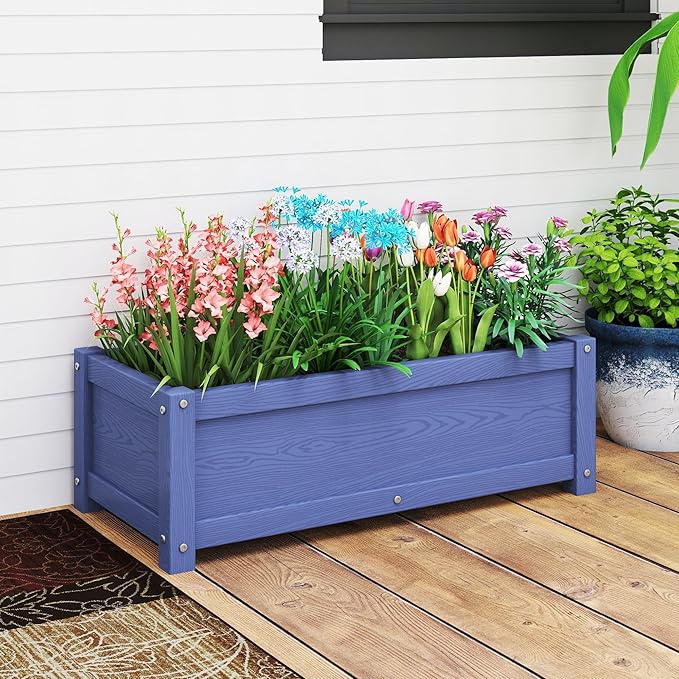 HDPE Raised Planter Box Outdoor,Rot-Resistant and Non-Cracking,Raised Beds for Gardening 29.5 * 14.4 * 9.8 in for Yard,Lawn,Outdoor Planter Boxes Rectangle with Drainage Holes Navy