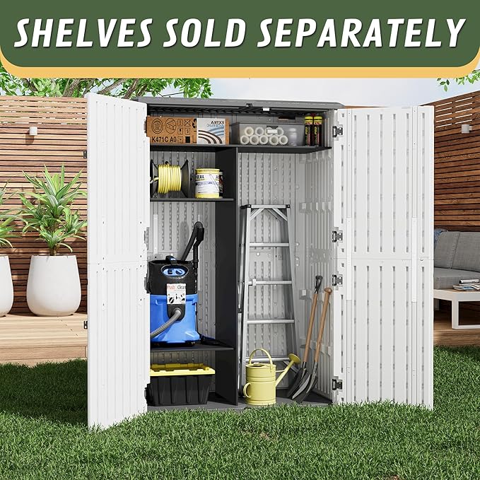 KAMABOKO Outdoor Storage Cabinet 61 Cu.Ft Outdoor Trash Can Storage Shed Waterproof Horizontal Storage Shed Outdoor Storage for Backyard, Patio, Poolside (White)