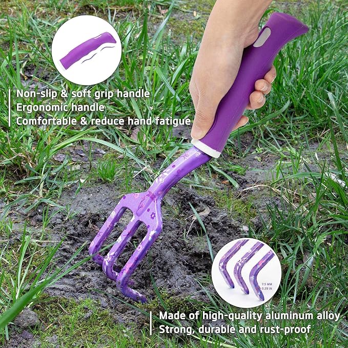 Gardening Gifts for Women, Garden Tool Set, Heavy Duty Gardening Hand Tools with Garden Tool Bag, Purple