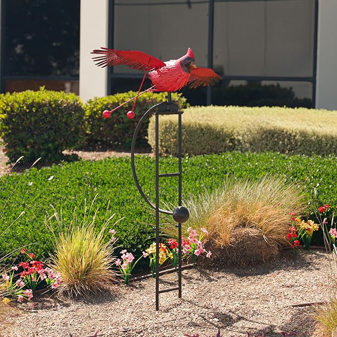 Alpine Corporation NCY408 Metal Rocking Cardinal Stake, Stylish Décor for Garden, Patio, & Lawn, 56"H, Red