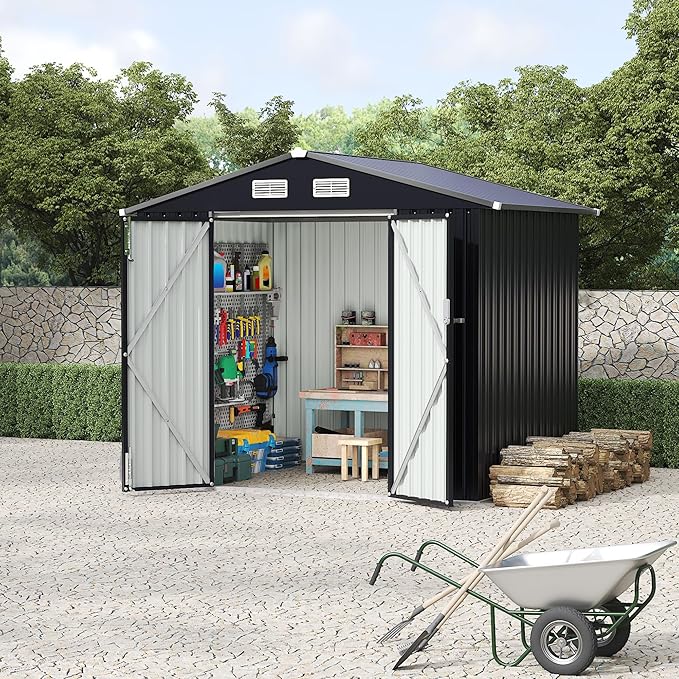 6x8 FT Metal Storage Sheds Outdoor, MetalTool Shed with Lockable Door, MetalYard Sheds Garden Shed Kit, Metal UtilitySheds Buildings with Air Vent for Backyard Garden Patio Lawn