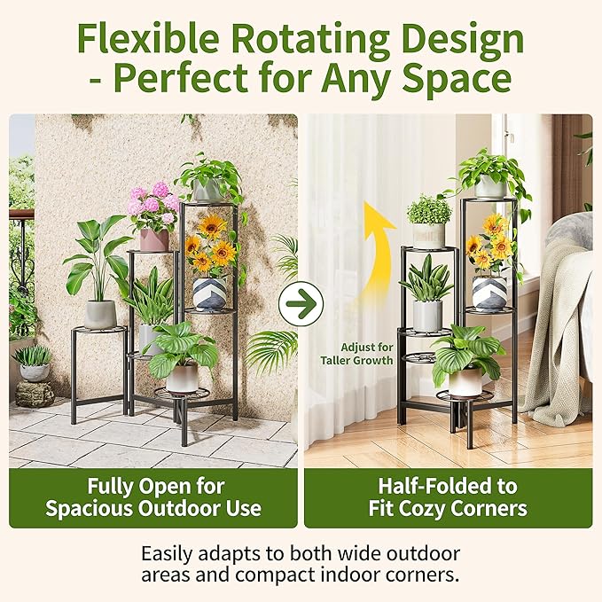 6 Tier Metal Plant Stands Outdoor Indoor, Heavy Duty Flower Pot Holder Potted Display Rack Shelf, Tall Corner Plant Shelf for Patio Garden Balcony Living Room Bedroom -BlackDiamond
