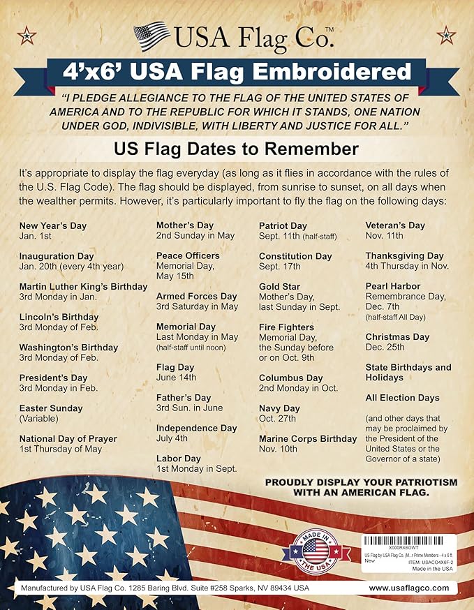 US Flag 4x6 by USA Flag Co. is 100% American Made: The BEST Embroidered Stars and Sewn Stripes American Flags, Made in the USA (4 by 6 foot)