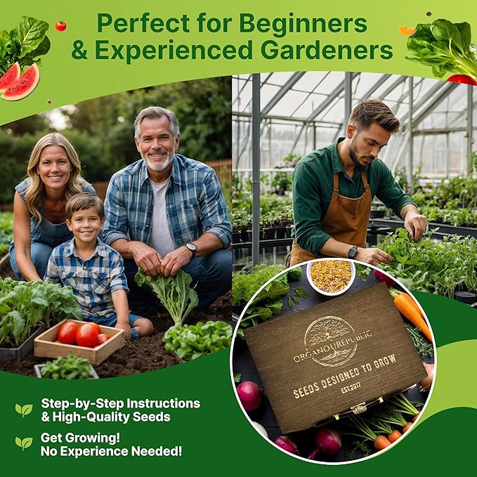 75 Vegetable & Greens Seeds Variety Pack, Garden Seed Starter Kit - Over 44,700 Non-GMO Heirloom Seeds for Planting Vegetables and Greens, Christmas Gift Seed Box with Gardening Supplies, Survival Kit