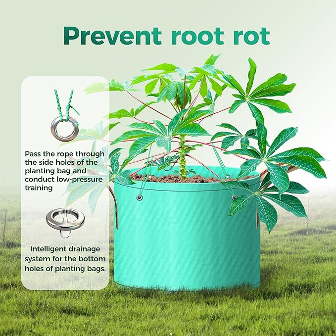 7 Pcs 10 Gallon Grow Bags, PE Garden Grow Bags for Plants with Branch-Binding Holes and Bottom Drain Holes, Ideal for Vegetables, Strawberries and Flowers
