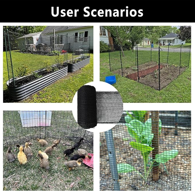 5x65ft Deer Fence Netting, Plastic Mesh Fence Heavy Duty Garden Fence Animal Barrier Garden Netting for Plants Fruit Trees Vegetables Against Deer, Birds, Rabbits, Chickens and Other Animals, Black