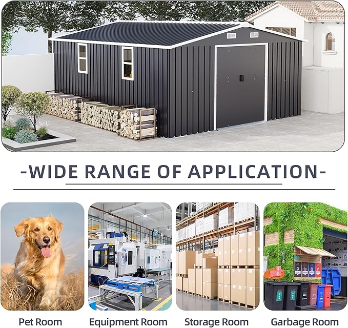 10x12 FT Outdoor Storage Shed, Extra Large Metal Shed with Lockable Doors,Vent & 2 Windows, All-Weather Tool Shed Storage House for Backyard,Garden,Patio, Lawn, Dark Gray