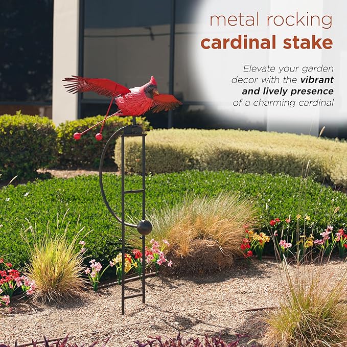 Alpine Corporation NCY408 Metal Rocking Cardinal Stake, Stylish Décor for Garden, Patio, & Lawn, 56"H, Red