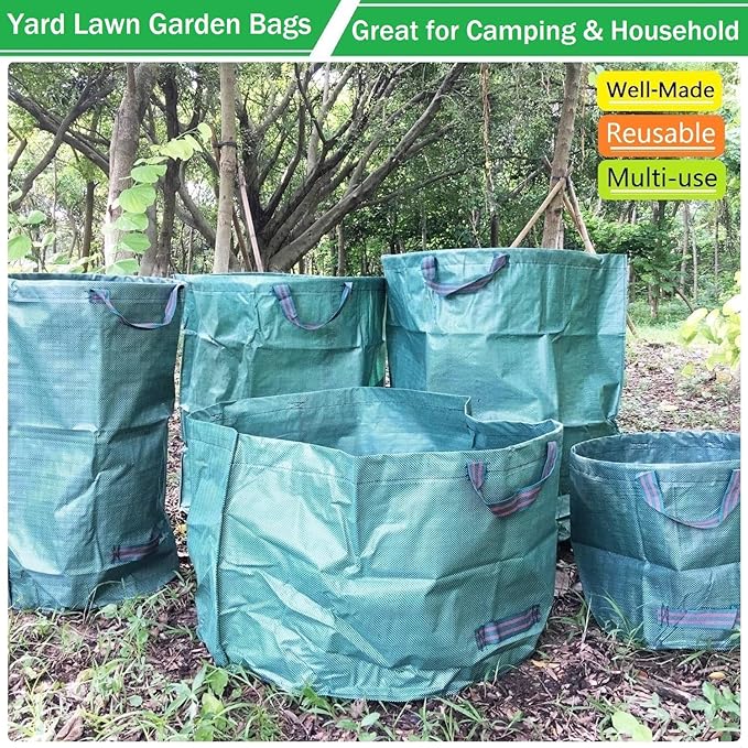 Standard 2-Pack 16 Gallon Yard Lawn Garden Bags (D18, H15 inch) w/Gardening Gloves for Yard Waste Bags,Patio Debris Container,Camping Trash Bin,Recycling Bag,Laundry Bin,Lawn Weeds,Leaf Bag 4 handles