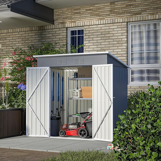 Favfurish 6x4FT Storage Shed with Lockable Door,Heavy Duty Outdoor Metal Sheds with Punched Vent, Waterproof Tool Sheds for Garden,Backyard,Lawn,Easy to Assemble,Gray