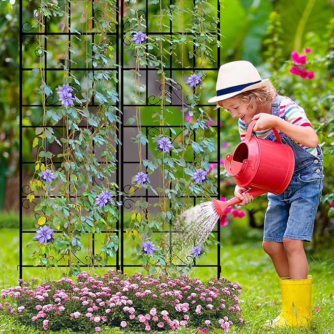 LZRS 4 Pack 83x20in Rustic Iron Arch Decoration Garden Trellis with Black Metal Coating – Perfect for Supporting Climbing Plants Outdoor, Roses, Vines, Flowers, and Vegetables.