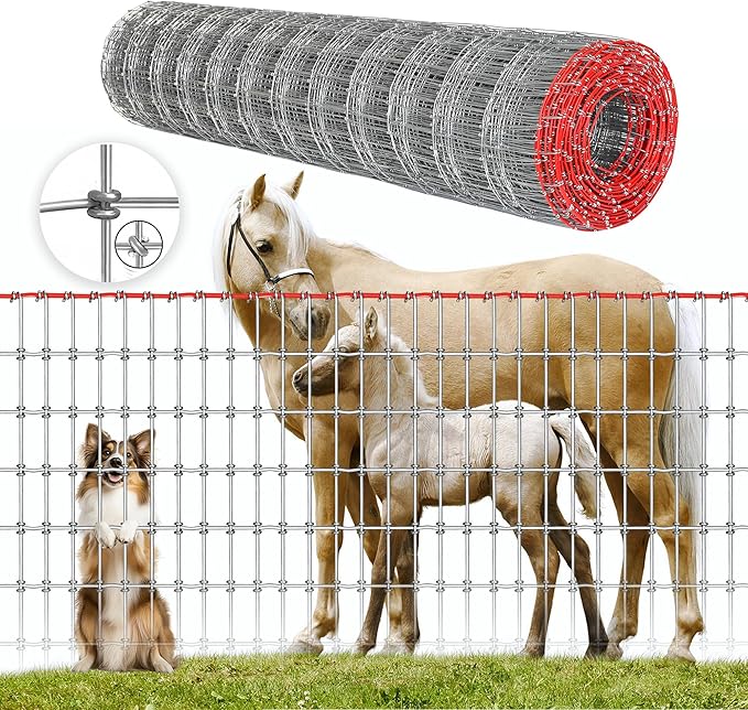 4x50FT Horse Fence, 2x4 Inch Mesh, Durable No-Climb Horse Fencing for Cattle, Goats,Sheep,Large Dogs, Livestock, Woven Wire Fencing for Farm, Garden and Field Use