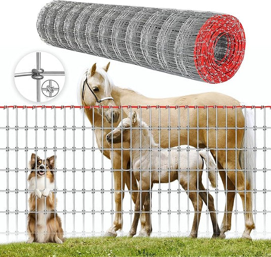 4x50FT Horse Fence, 2x4 Inch Mesh, Durable No-Climb Horse Fencing for Cattle, Goats,Sheep,Large Dogs, Livestock, Woven Wire Fencing for Farm, Garden and Field Use
