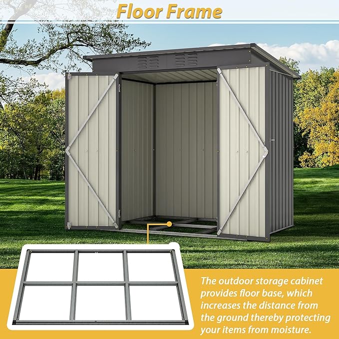 6x4 FT Outdoor Storage Shed, Metal Garden Shed with Frame Floor, Outside Tool Shed with Lockable Hinged Doors, Waterproof Storage Building with Sloped Roof for Backyard, Patio, Lawn, Black