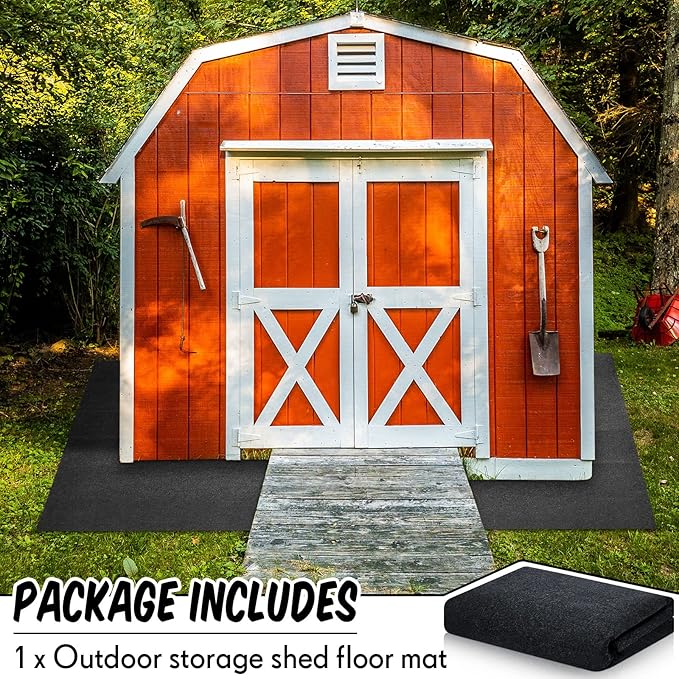 Haull Waterproof Outdoor Storage Shed Mat, 10x10 ft, Felt Surface, Non Slip Backing, Washable, Storage Shed Not Included