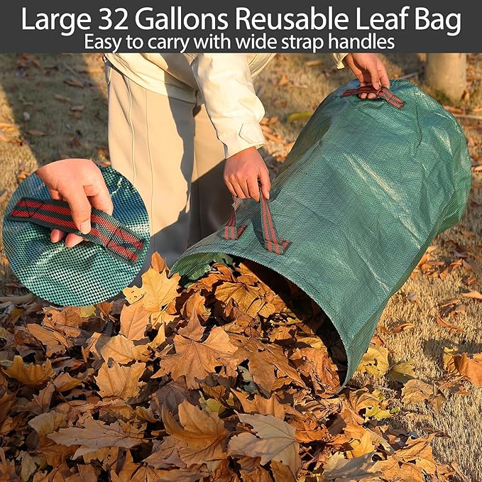 Adjustable Leaf Rake for Leaves with 32 Gallon Lawn and Leaf Bags & Leaf Scoops, Adult Kids Lawn Shrub Yard Landscape Garden Metal Rake with Expandable Head 8-17" Long Handle 30-60"