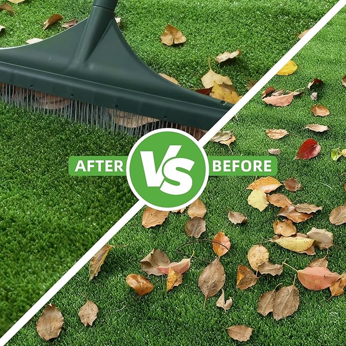 Artificial Turf Rake with Steel Telescopic Handle, 32 to 55 Inch 3 Piece-Pole Easy Storage Design, Garden Hand Boom Rake for Artificial Grass, Carpet Pet Hair, Lawn Leaves and Debris Remove, Yellow