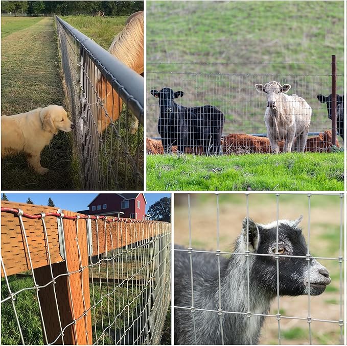 4x50FT Horse Fence, 2x4 Inch Mesh, Durable No-Climb Horse Fencing for Cattle, Goats,Sheep,Large Dogs, Livestock, Woven Wire Fencing for Farm, Garden and Field Use