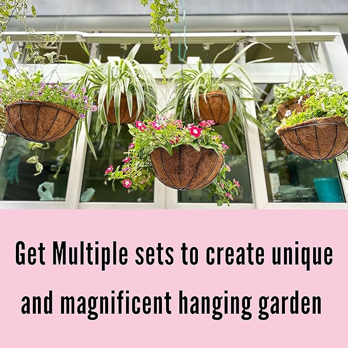 LaLaGreen Hanging Baskets for Plants (6 Pack, 10 Inch) Hanging Planter Outdoor with Coco Liner, Metal Wire Flower Basket Pots Holder Hanger Hook Deck Patio Porch Garden Balcony Outside Decoration