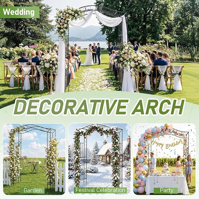 Outvita Garden Arch Trellis, Metal Garden Arbor Archway for Climbing Plants Outdoor - Durable Iron Garden Arbors with Long Ground Stakes, for Garden Wedding Party Decoration