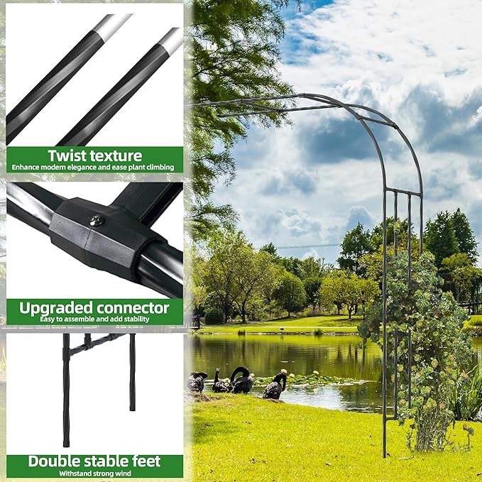 Half Garden Arch Trellis, Trellis Arch for Climbing Plants Outdoor, 7.9FT MetalGarden Arbor, Garden Trellises for Patio Lawn Backyard, Large Garden Archway Decoration Black 47.2" x 94.5in