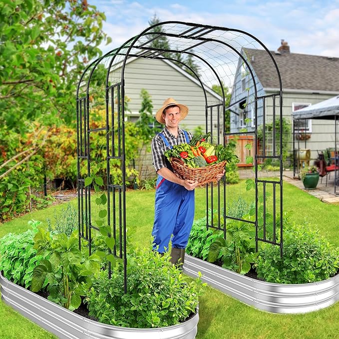 DoCred Large Garden Arch Trellis for Climbing Plants, 87'' H x 59'' L x 47'' W Outdoor Grape Vine Trellises Arch Arbor Gazebo, Grape Trellis for Courtyard and Garden Decoration, Black