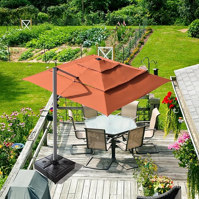 EliteShade USA 33" x 33" Offset Patio 300LBS Umbrella Base Sand/Water Filled Square Umbrella Stand,Black Umbrella Base