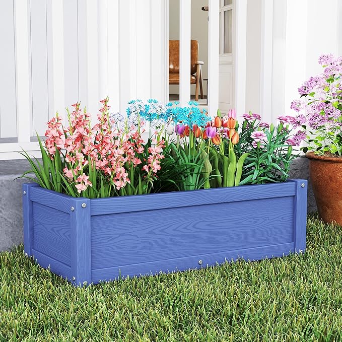 HDPE Raised Planter Box Outdoor,Rot-Resistant and Non-Cracking,Raised Beds for Gardening 29.5 * 14.4 * 9.8 in for Yard,Lawn,Outdoor Planter Boxes Rectangle with Drainage Holes Navy