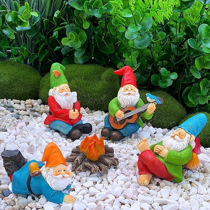 Mood Lab Miniature Garden Gnomes - Camping Gnome Kit of 5 pcs - Figurines & Accessories Set - Outdoor or House Decor