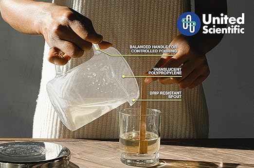 United Scientific™ Plastic Pitcher, 5000mL (1.32 Gallons) - Large Pitcher with Spout - Raised Graduations - Chemical Resistant, Autoclavable, 1 Each