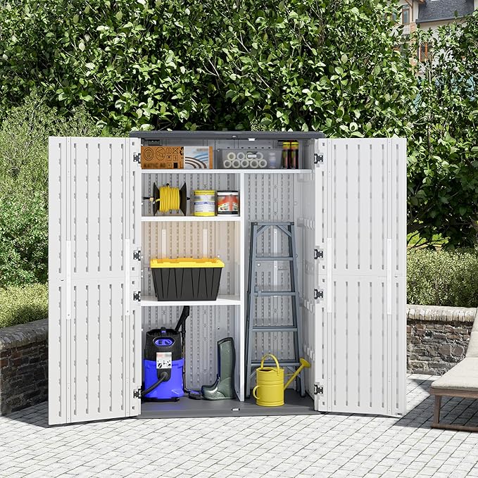 KAMABOKO Metal Storage Shed Shelves for 60 cuft Vertical Outdoor Storage Shed, 35.3 lbs, White