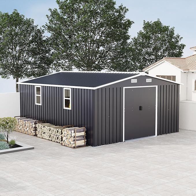 10x12 FT Outdoor Storage Shed, Extra Large Metal Shed with Lockable Doors,Vent & 2 Windows, All-Weather Tool Shed Storage House for Backyard,Garden,Patio, Lawn, Dark Gray