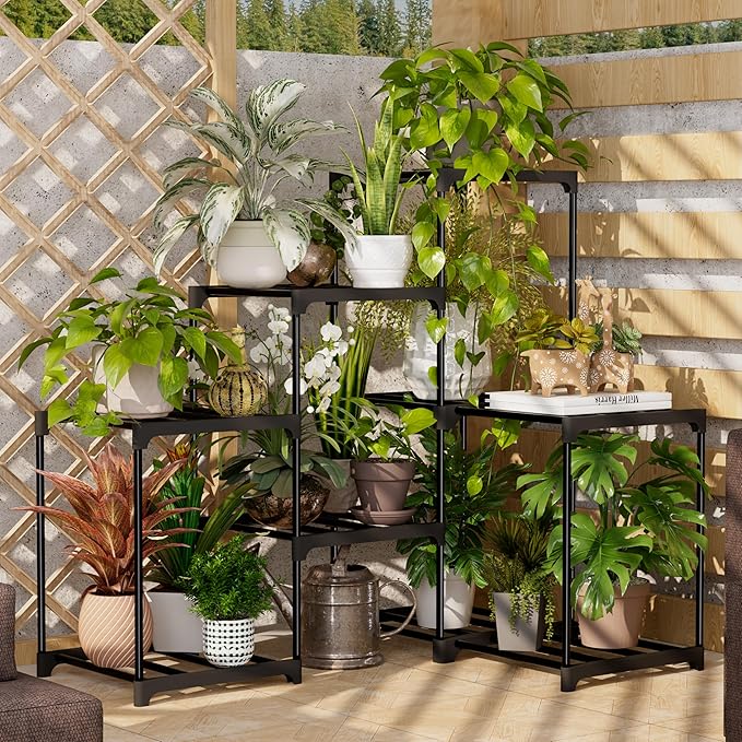 Plant Stand Indoor Plant Shelf Outdoor Metal Plant Rack for Multiple Plants 9 Pots Ladder Plant Pot Holder for Living Room Patio Garden Home Decor