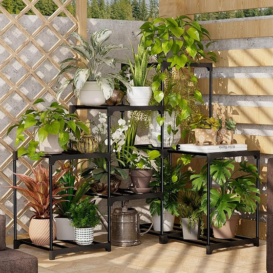 Plant Stand Indoor Plant Shelf Outdoor Metal Plant Rack for Multiple Plants 9 Pots Ladder Plant Pot Holder for Living Room Patio Garden Home Decor