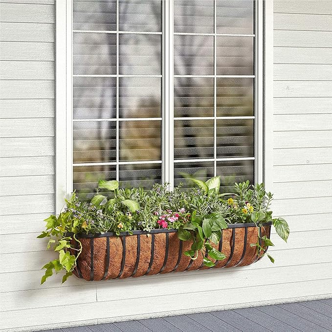 Arcadia Garden Products Hanging Window Basket Metal Trough, 36-inch