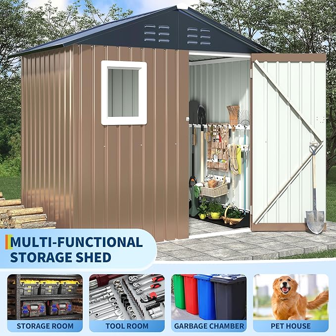 6x4 FT Metal Storage Shed with Window– Outdoor Utility Shed with Lockable Door & Air Vent, Garden/Yard Shed Kit for Backyard Patio Lawn