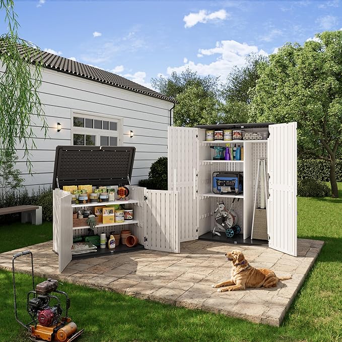KAMABOKO Metal Storage Shed Shelves for 60 cuft Vertical Outdoor Storage Shed, 35.3 lbs, White