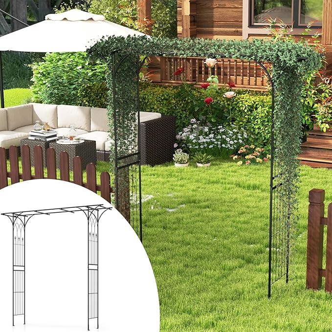 SAFSTAR 81-Inch Garden Arch, Metal Arbor Archway for Climbing Plants, Decorative Lawn Arbor, Heavy-Duty Arch Trellis for Climbing Plants Outdoor Wedding Ceremony Party Backyard