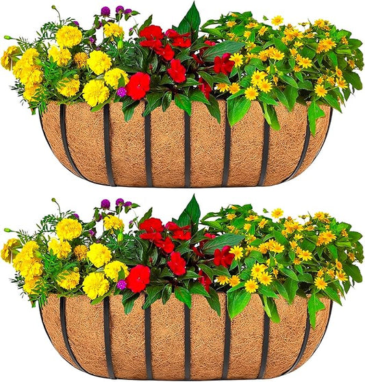 24 Inch Window Baskets with Coconut Liner Outdoor Wall Planter for Plants Long Window Flower Box for Porch Fence Patio Outdoor（2 Pack）
