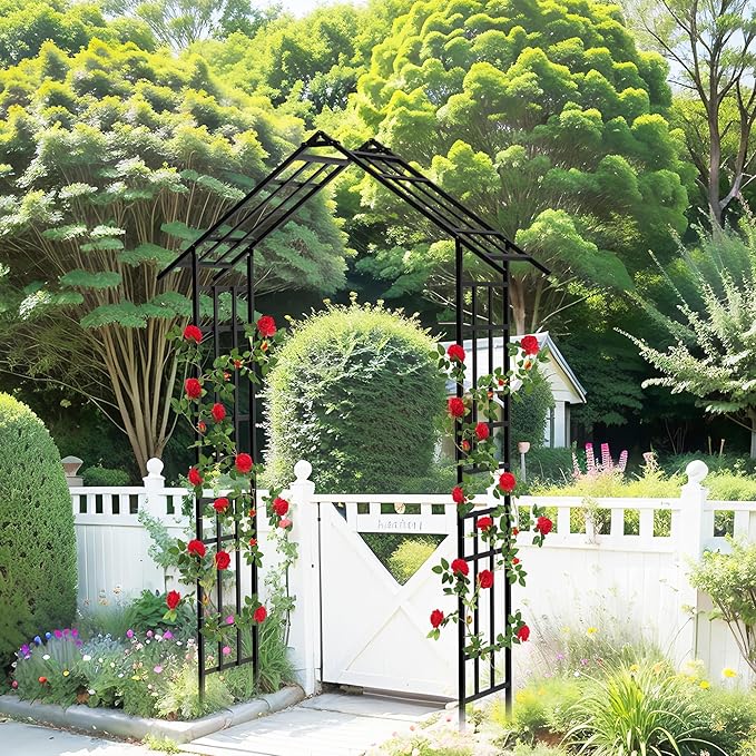 Metal Garden Arch, Assembly Garden Arbor,Adjustable Width W42.52''~W78.15'',Trellis Climbing Plants Support, Rose Outdoor Arch,Wedding Arch Party Events Archway (Black, Adjustable)