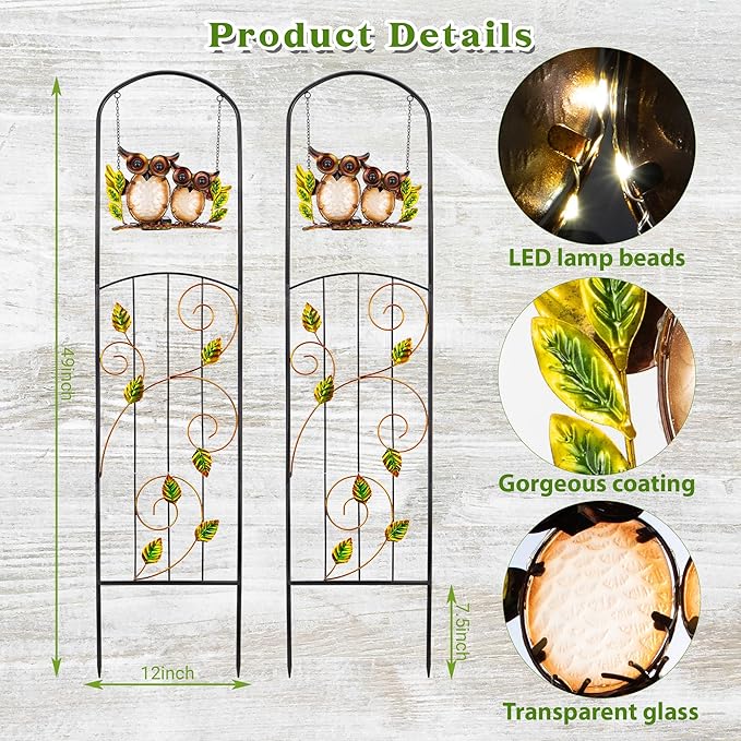 Solar-Powered Iron Plant Trellis with Lights,Voumsil Outdoor Garden Climbing Plant Support, Weatherproof Metal Stake for Vine Roses, Decorative Solar Lighting for Patio, Yard (Metallic Color 2 PCS)